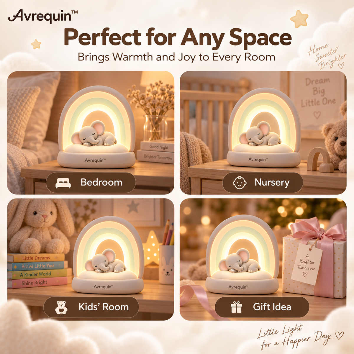 Avrequin™ Rainbow Elephant Bedside Night Light