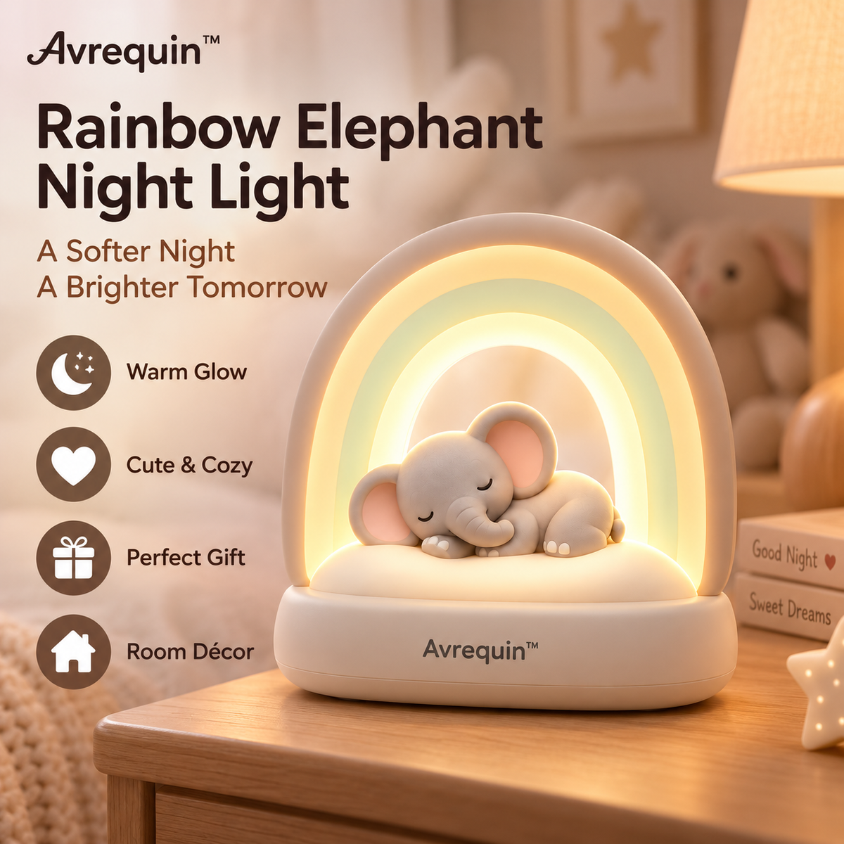 Avrequin™ Rainbow Elephant Bedside Night Light