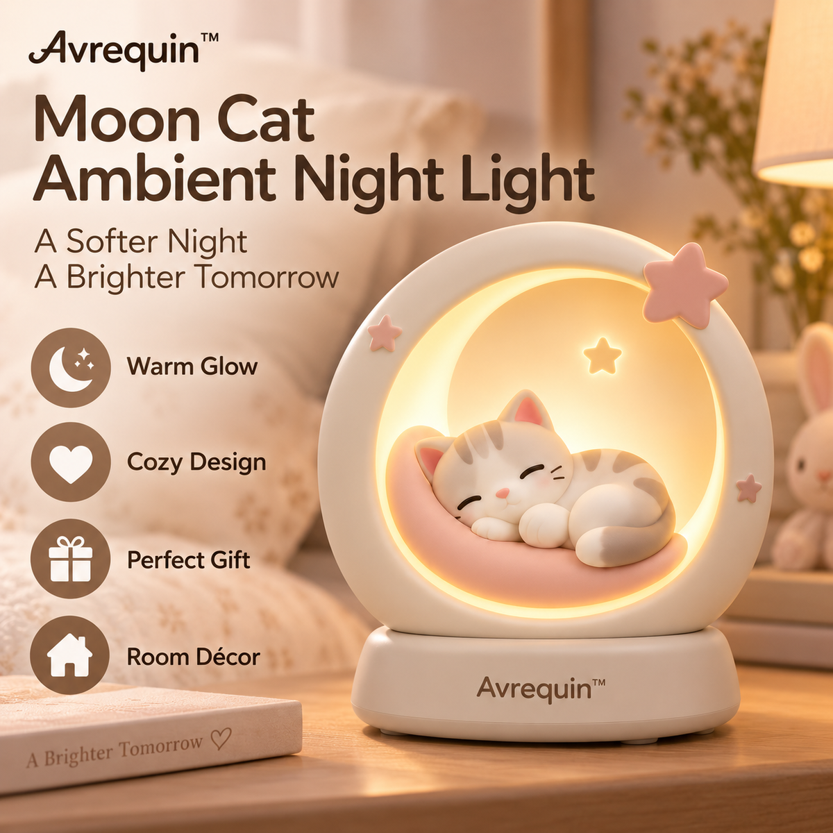 Avrequin™ Moon Cat Ambient Night Light