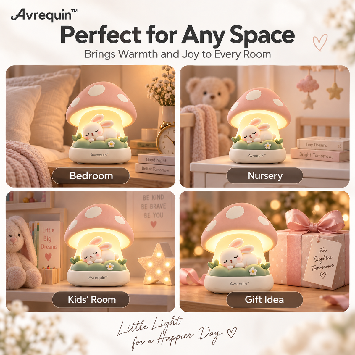 Avrequin™ DreamGlow CozyCap Mushroom Bunny Night Light