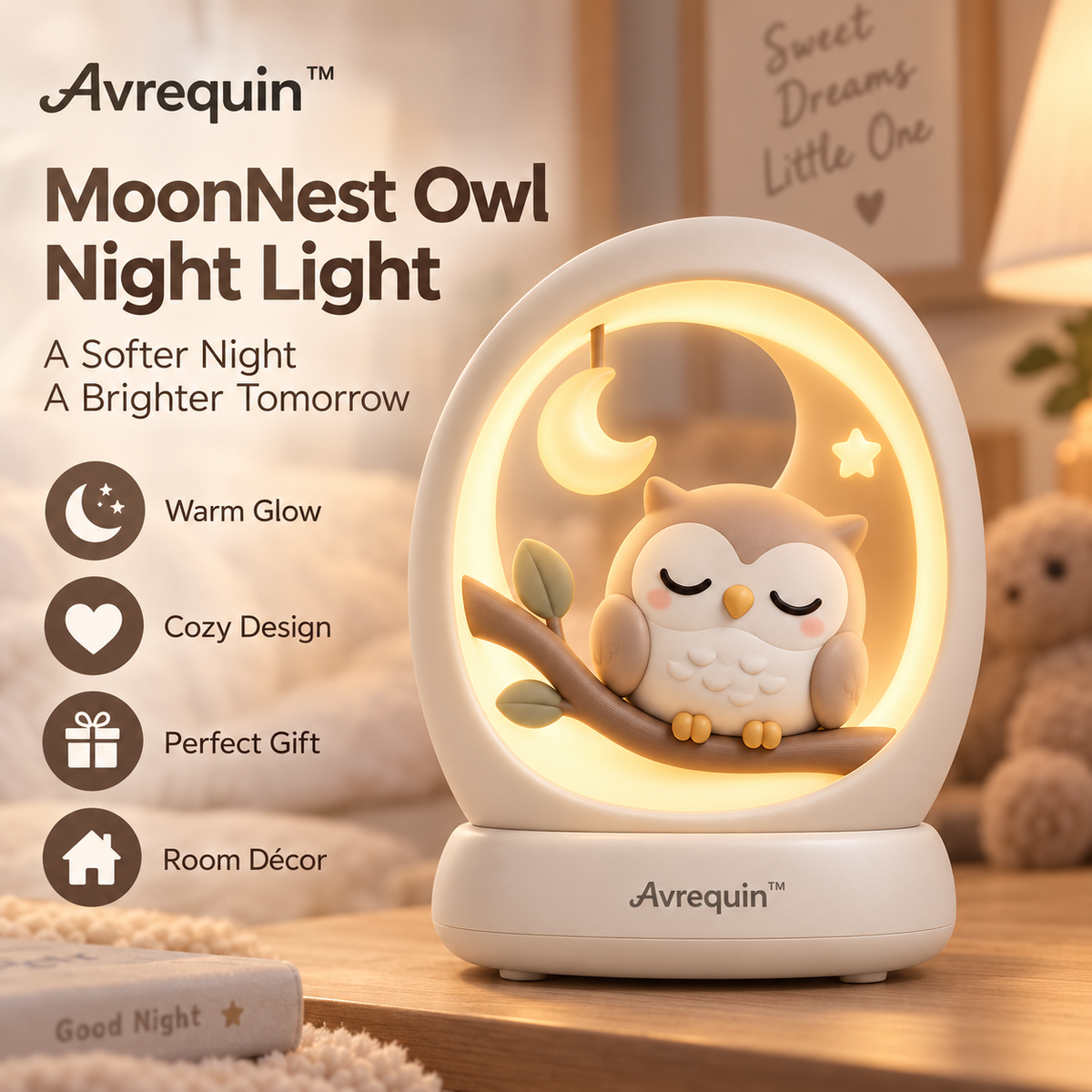 Avrequin™ DreamGlow MoonNest Owl Night Light