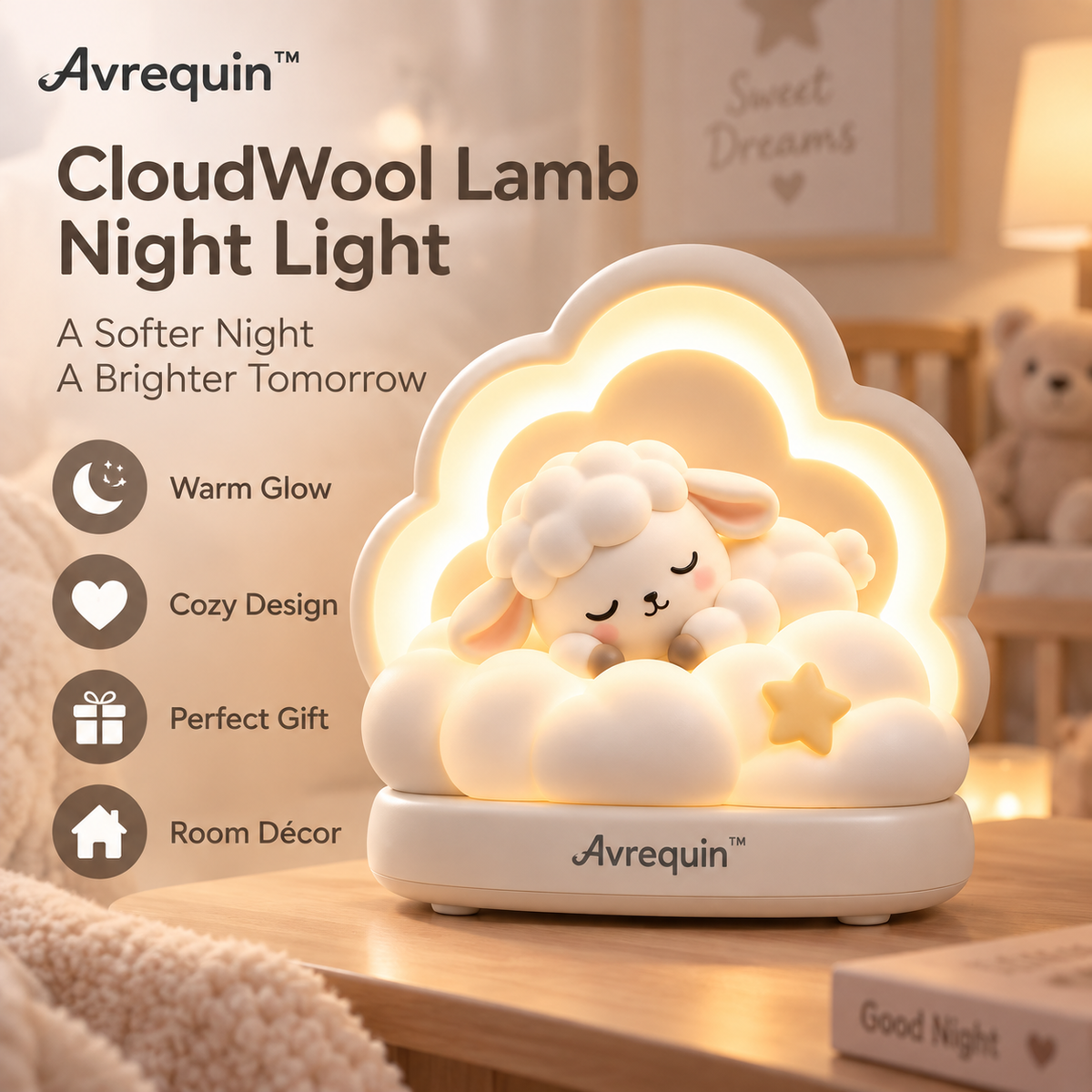 Avrequin™ DreamGlow CloudWool Lamb Night Light