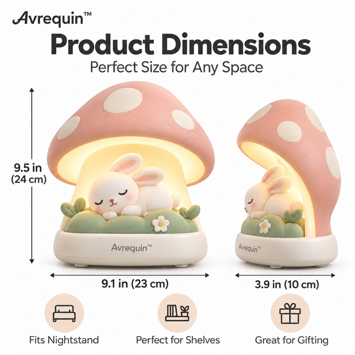 Avrequin™ DreamGlow CozyCap Mushroom Bunny Night Light